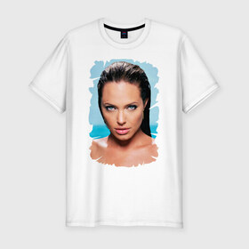Мужская футболка премиум с принтом Анджелина Джоли в Курске, 92% хлопок, 8% лайкра | приталенный силуэт, круглый вырез ворота, длина до линии бедра, короткий рукав | 