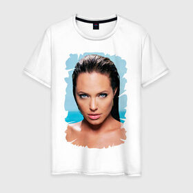 Мужская футболка хлопок с принтом Анджелина Джоли в Курске, 100% хлопок | прямой крой, круглый вырез горловины, длина до линии бедер, слегка спущенное плечо. | Тематика изображения на принте: 