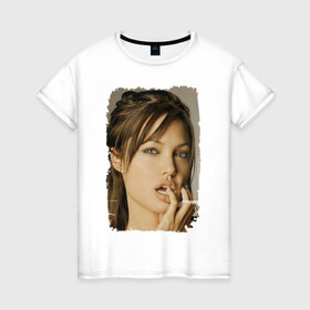 Женская футболка хлопок с принтом Анджелина Джоли в Курске, 100% хлопок | прямой крой, круглый вырез горловины, длина до линии бедер, слегка спущенное плечо | angelina jolie | анджелина джоли | кинозвезда
