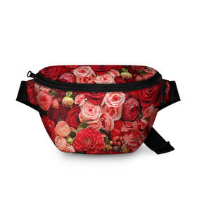 Поясная сумка 3D с принтом Цветы в Курске, 100% полиэстер | плотная ткань, ремень с регулируемой длиной, внутри несколько карманов для мелочей, основное отделение и карман с обратной стороны сумки застегиваются на молнию | flower | девушкам | розы | цветочки | цветы