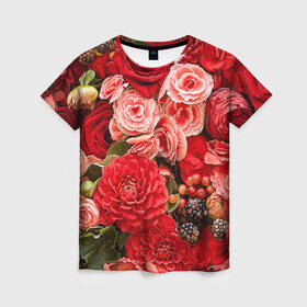 Женская футболка 3D с принтом Цветы в Курске, 100% полиэфир ( синтетическое хлопкоподобное полотно) | прямой крой, круглый вырез горловины, длина до линии бедер | flower | девушкам | розы | цветочки | цветы