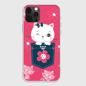 Чехол для iPhone 12 Pro Max с принтом Котик в Курске, Силикон |  | Тематика изображения на принте: девушкам | карман | киса | котик | кошка | цветы