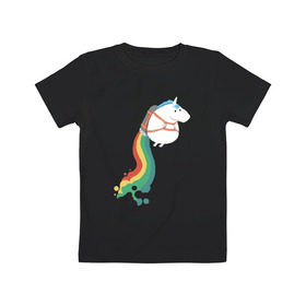 Детская футболка хлопок с принтом Толстый единорог в Курске, 100% хлопок | круглый вырез горловины, полуприлегающий силуэт, длина до линии бедер | единорог | радуга | ракета | ранец