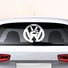 Наклейка на авто - для заднего стекла с принтом Volkswagen в Курске, ПВХ | Точные размеры наклейки зависят от выбранного изображения (ширина не больше 75 мм, высота не больше 45 мм) | Тематика изображения на принте: автобренд | лого | машина | фольксваген