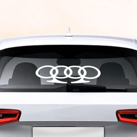 Наклейка на авто - для заднего стекла с принтом Audi в Курске, ПВХ | Точные размеры наклейки зависят от выбранного изображения (ширина не больше 75 мм, высота не больше 45 мм) | Тематика изображения на принте: автобренд | ауди | лого | машина