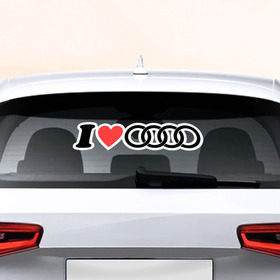 Наклейка на авто - для заднего стекла с принтом I love Audi в Курске, ПВХ | Точные размеры наклейки зависят от выбранного изображения (ширина не больше 75 мм, высота не больше 45 мм) | автобренд | ауди | лого | машина | я люблю