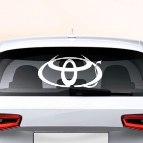 Наклейка на авто - для заднего стекла с принтом Toyota в Курске, ПВХ | Точные размеры наклейки зависят от выбранного изображения (ширина не больше 75 мм, высота не больше 45 мм) | Тематика изображения на принте: автобренд | лого | машина | тойота