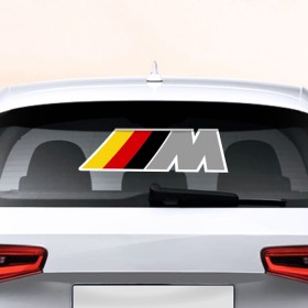 Наклейка на авто - для заднего стекла с принтом BMW в Курске, ПВХ | Точные размеры наклейки зависят от выбранного изображения (ширина не больше 75 мм, высота не больше 45 мм) | 