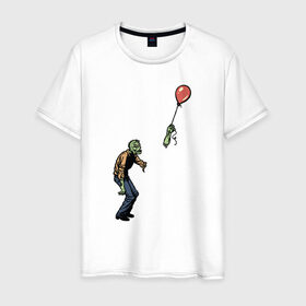 Мужская футболка хлопок с принтом Зомби с шариком в Курске, 100% хлопок | прямой крой, круглый вырез горловины, длина до линии бедер, слегка спущенное плечо. | зомби