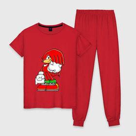 Женская пижама хлопок с принтом Knuckles в Курске, 100% хлопок | брюки и футболка прямого кроя, без карманов, на брюках мягкая резинка на поясе и по низу штанин | knukles | sonic | ехидна | наклз | соник