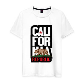 Мужская футболка хлопок с принтом CALIFORNIA REPUBLIC в Курске, 100% хлопок | прямой крой, круглый вырез горловины, длина до линии бедер, слегка спущенное плечо. | california | usa | калифорния | мода | повседневный | сша