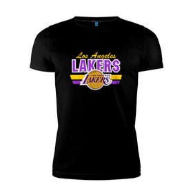 Мужская футболка премиум с принтом Los Angeles Lakers в Курске, 92% хлопок, 8% лайкра | приталенный силуэт, круглый вырез ворота, длина до линии бедра, короткий рукав | basketball | lakers | баскетболл | лос анджелес | нба