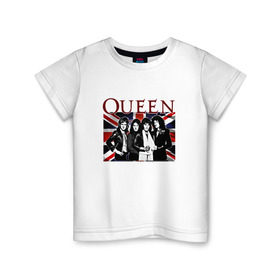 Детская футболка хлопок с принтом Queen band в Курске, 100% хлопок | круглый вырез горловины, полуприлегающий силуэт, длина до линии бедер | england | freddie | mercury | queen   легендарная рок группаqueen | фредди меркьури