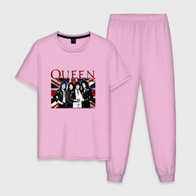 Мужская пижама хлопок с принтом Queen band в Курске, 100% хлопок | брюки и футболка прямого кроя, без карманов, на брюках мягкая резинка на поясе и по низу штанин
 | england | freddie | mercury | queen   легендарная рок группаqueen | фредди меркьури