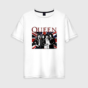 Женская футболка хлопок Oversize с принтом Queen band в Курске, 100% хлопок | свободный крой, круглый ворот, спущенный рукав, длина до линии бедер
 | england | freddie | mercury | queen   легендарная рок группаqueen | фредди меркьури
