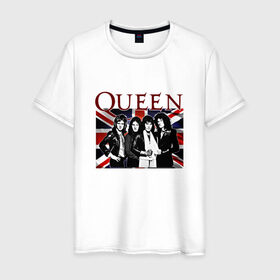 Мужская футболка хлопок с принтом Queen band в Курске, 100% хлопок | прямой крой, круглый вырез горловины, длина до линии бедер, слегка спущенное плечо. | Тематика изображения на принте: england | freddie | mercury | queen   легендарная рок группаqueen | фредди меркьури