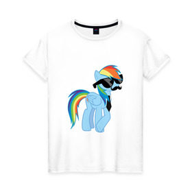 Женская футболка хлопок с принтом Rainbow Dash в Курске, 100% хлопок | прямой крой, круглый вырез горловины, длина до линии бедер, слегка спущенное плечо | mlp | pony | rainbow dash | пони | радуга | рэйнбоу | усы