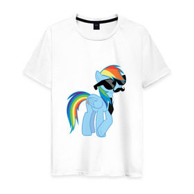 Мужская футболка хлопок с принтом Rainbow Dash в Курске, 100% хлопок | прямой крой, круглый вырез горловины, длина до линии бедер, слегка спущенное плечо. | Тематика изображения на принте: mlp | pony | rainbow dash | пони | радуга | рэйнбоу | усы