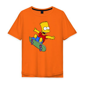 Мужская футболка хлопок Oversize с принтом Барт на скейте в Курске, 100% хлопок | свободный крой, круглый ворот, “спинка” длиннее передней части | барт на скейте bart simpson симпсон скейтборд