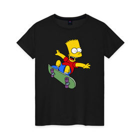 Женская футболка хлопок с принтом Барт на скейте в Курске, 100% хлопок | прямой крой, круглый вырез горловины, длина до линии бедер, слегка спущенное плечо | барт на скейте bart simpson симпсон скейтборд