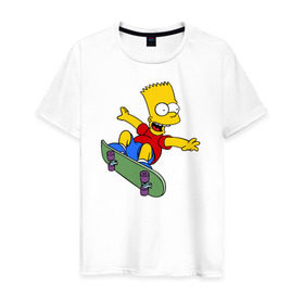Мужская футболка хлопок с принтом Барт на скейте в Курске, 100% хлопок | прямой крой, круглый вырез горловины, длина до линии бедер, слегка спущенное плечо. | барт на скейте bart simpson симпсон скейтборд