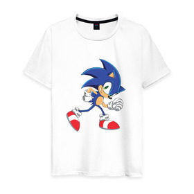 Мужская футболка хлопок с принтом Sonic the Hedgehog в Курске, 100% хлопок | прямой крой, круглый вырез горловины, длина до линии бедер, слегка спущенное плечо. | sonic | sonic the hedgehogсега | олдскул | соник