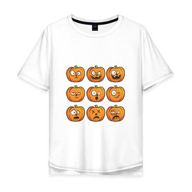 Мужская футболка хлопок Oversize с принтом Набор тыкв (Хеллоуин) в Курске, 100% хлопок | свободный крой, круглый ворот, “спинка” длиннее передней части | halloween | мистика | смайл | тыква | ужас | хеллоуин