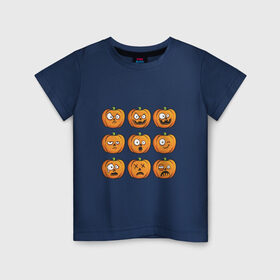 Детская футболка хлопок с принтом Набор тыкв (Хеллоуин) в Курске, 100% хлопок | круглый вырез горловины, полуприлегающий силуэт, длина до линии бедер | Тематика изображения на принте: halloween | мистика | смайл | тыква | ужас | хеллоуин