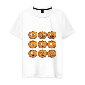 Мужская футболка хлопок с принтом Набор тыкв (Хеллоуин) в Курске, 100% хлопок | прямой крой, круглый вырез горловины, длина до линии бедер, слегка спущенное плечо. | halloween | мистика | смайл | тыква | ужас | хеллоуин