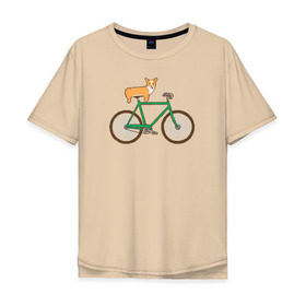 Мужская футболка хлопок Oversize с принтом Корги на велосипеде в Курске, 100% хлопок | свободный крой, круглый ворот, “спинка” длиннее передней части | велосипед | корги | собака