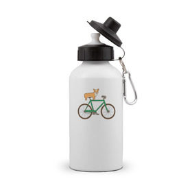 Бутылка спортивная с принтом Корги на велосипеде в Курске, металл | емкость — 500 мл, в комплекте две пластиковые крышки и карабин для крепления | велосипед | корги | собака