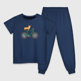 Детская пижама хлопок с принтом Корги на велосипеде в Курске, 100% хлопок |  брюки и футболка прямого кроя, без карманов, на брюках мягкая резинка на поясе и по низу штанин
 | Тематика изображения на принте: велосипед | корги | собака