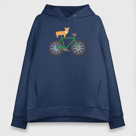 Женское худи Oversize хлопок с принтом Корги на велосипеде в Курске, френч-терри — 70% хлопок, 30% полиэстер. Мягкий теплый начес внутри —100% хлопок | боковые карманы, эластичные манжеты и нижняя кромка, капюшон на магнитной кнопке | Тематика изображения на принте: велосипед | корги | собака