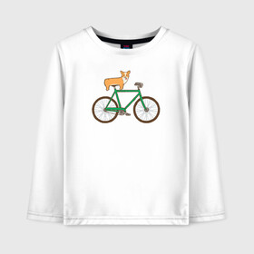 Детский лонгслив хлопок с принтом Корги на велосипеде в Курске, 100% хлопок | круглый вырез горловины, полуприлегающий силуэт, длина до линии бедер | велосипед | корги | собака