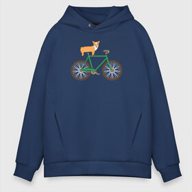 Мужское худи Oversize хлопок с принтом Корги на велосипеде в Курске, френч-терри — 70% хлопок, 30% полиэстер. Мягкий теплый начес внутри —100% хлопок | боковые карманы, эластичные манжеты и нижняя кромка, капюшон на магнитной кнопке | велосипед | корги | собака