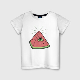 Детская футболка хлопок с принтом Арбуз в Курске, 100% хлопок | круглый вырез горловины, полуприлегающий силуэт, длина до линии бедер | арбуз | масоны | пирамида | фрукт | ягода