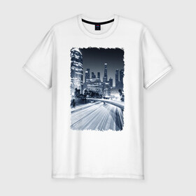 Мужская футболка премиум с принтом Ночной город в Курске, 92% хлопок, 8% лайкра | приталенный силуэт, круглый вырез ворота, длина до линии бедра, короткий рукав | америка | мегаполис | ночь | столица | сша