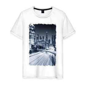 Мужская футболка хлопок с принтом Ночной город в Курске, 100% хлопок | прямой крой, круглый вырез горловины, длина до линии бедер, слегка спущенное плечо. | америка | мегаполис | ночь | столица | сша