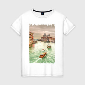 Женская футболка хлопок с принтом Венеция в Курске, 100% хлопок | прямой крой, круглый вырез горловины, длина до линии бедер, слегка спущенное плечо | венеция | город на воде | италия