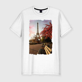 Мужская футболка премиум с принтом Париж (осень) в Курске, 92% хлопок, 8% лайкра | приталенный силуэт, круглый вырез ворота, длина до линии бедра, короткий рукав | 