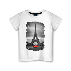 Детская футболка хлопок с принтом Эйфелева башня в Курске, 100% хлопок | круглый вырез горловины, полуприлегающий силуэт, длина до линии бедер | france | paris | париж | франция | эйфелева башня