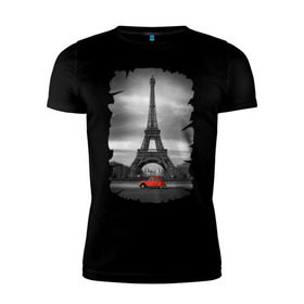 Мужская футболка премиум с принтом Эйфелева башня в Курске, 92% хлопок, 8% лайкра | приталенный силуэт, круглый вырез ворота, длина до линии бедра, короткий рукав | Тематика изображения на принте: france | paris | париж | франция | эйфелева башня
