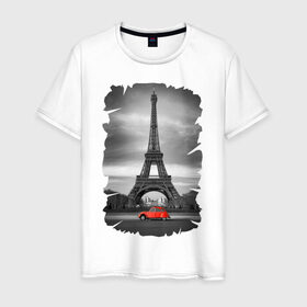 Мужская футболка хлопок с принтом Эйфелева башня в Курске, 100% хлопок | прямой крой, круглый вырез горловины, длина до линии бедер, слегка спущенное плечо. | Тематика изображения на принте: france | paris | париж | франция | эйфелева башня