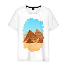Мужская футболка хлопок с принтом Египетские пирамиды в Курске, 100% хлопок | прямой крой, круглый вырез горловины, длина до линии бедер, слегка спущенное плечо. | великие пирамиды | гиза | египет | каир | пустыня
