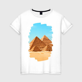 Женская футболка хлопок с принтом Египетские пирамиды в Курске, 100% хлопок | прямой крой, круглый вырез горловины, длина до линии бедер, слегка спущенное плечо | великие пирамиды | гиза | египет | каир | пустыня