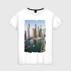 Женская футболка хлопок с принтом Дубай (ОАЭ) в Курске, 100% хлопок | прямой крой, круглый вырез горловины, длина до линии бедер, слегка спущенное плечо | 