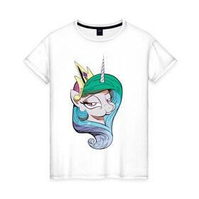 Женская футболка хлопок с принтом Princess Celestia в Курске, 100% хлопок | прямой крой, круглый вырез горловины, длина до линии бедер, слегка спущенное плечо | celestia | mlp | pony | unicorn | пони | селестия