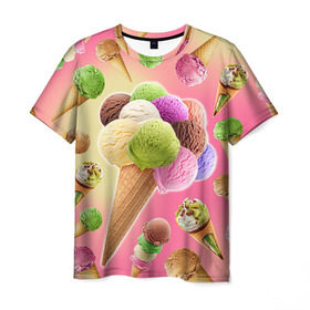 Мужская футболка 3D с принтом Мороженое в Курске, 100% полиэфир | прямой крой, круглый вырез горловины, длина до линии бедер | cream | ice | icecream | вкусная | еда | мороженое | рожок