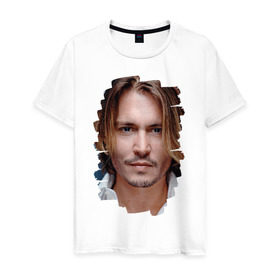 Мужская футболка хлопок с принтом Джонни Депп (Johnny Depp) в Курске, 100% хлопок | прямой крой, круглый вырез горловины, длина до линии бедер, слегка спущенное плечо. | johnny depp | голливуд | джонни депп | кинозвезда