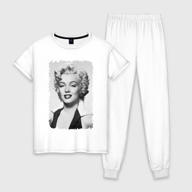 Женская пижама хлопок с принтом Мэрилин Монро (Marilyn Monroe) в Курске, 100% хлопок | брюки и футболка прямого кроя, без карманов, на брюках мягкая резинка на поясе и по низу штанин | marilyn monroe | актриса | мэрилин монро | певица